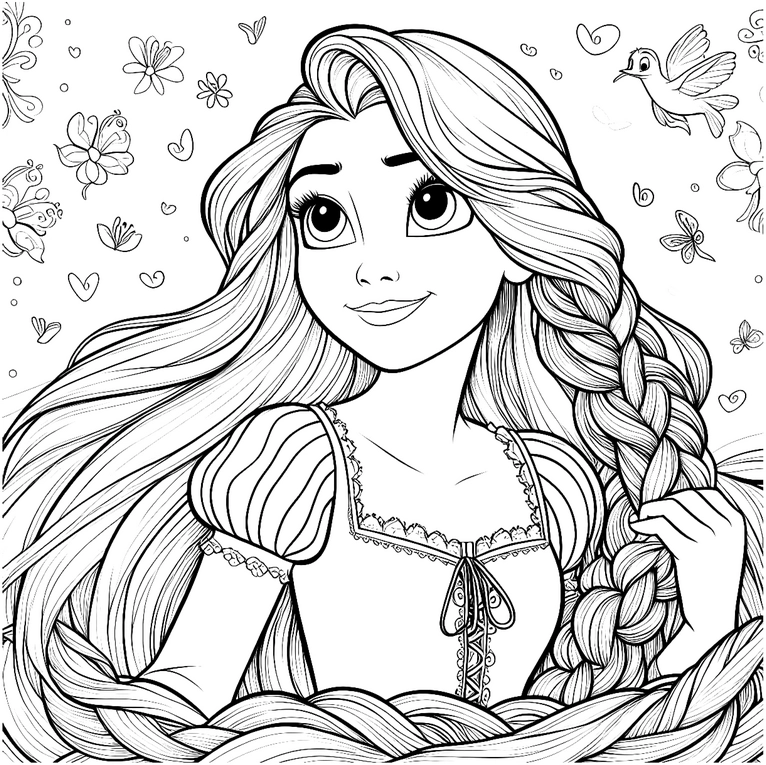 malvorlage-prinzessin-blumen-und-voegel