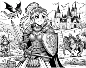 malvorlage-prinzessin-drachen-burg-ausmalen