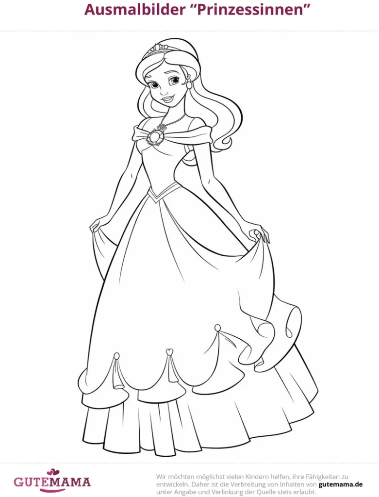 malvorlage-prinzessin-elegantes-kleid-ausmalen