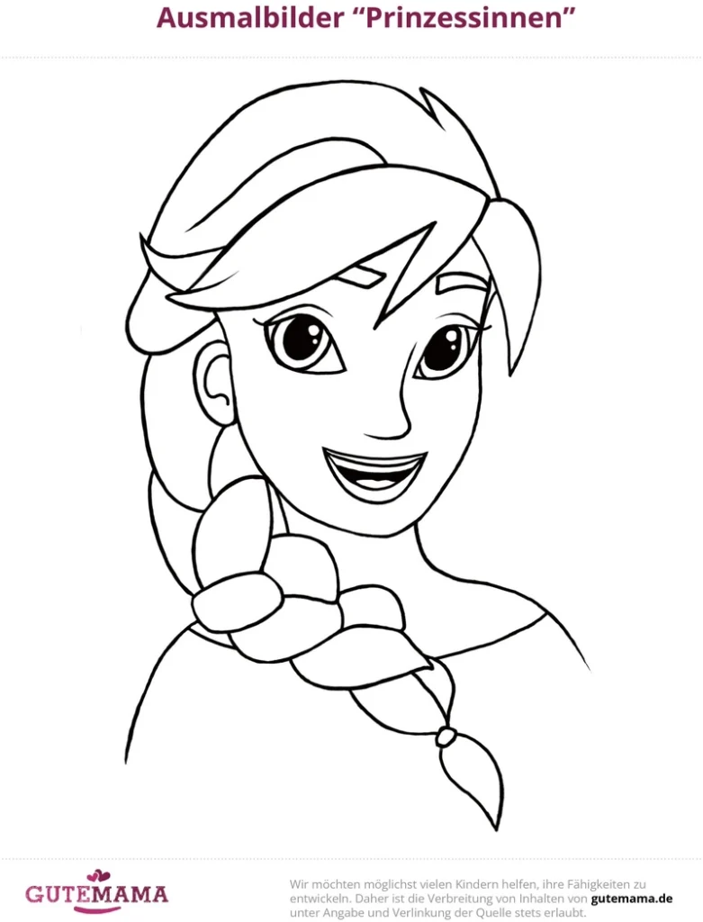 malvorlage-prinzessin-geflecht-lächeln