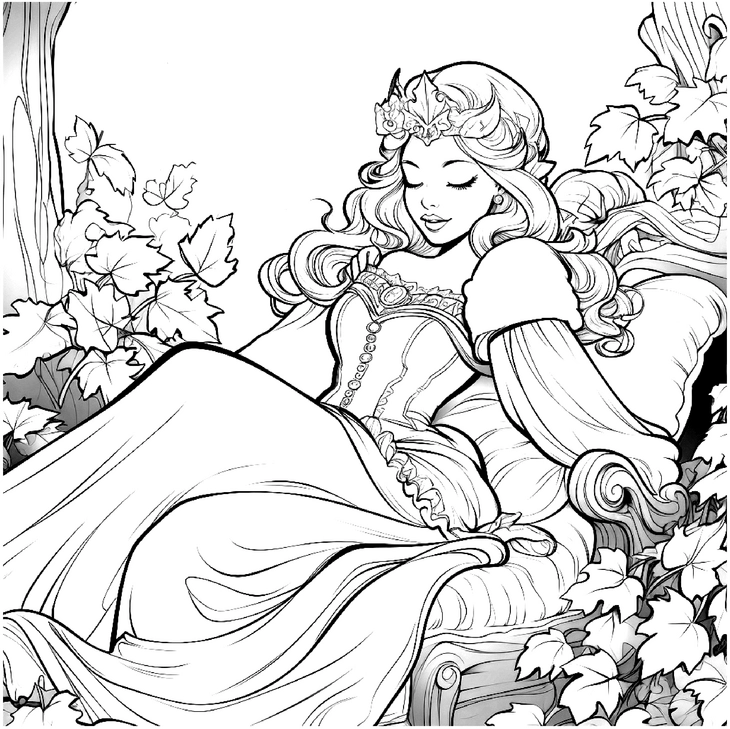 malvorlage-prinzessin-im-garten-mit-krone