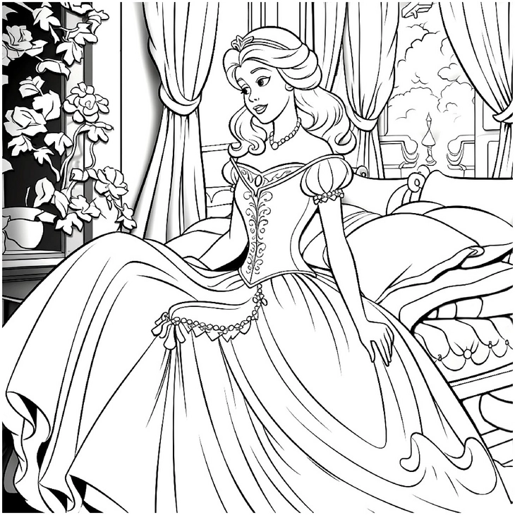 malvorlage-prinzessin-im-maerchenzimmer