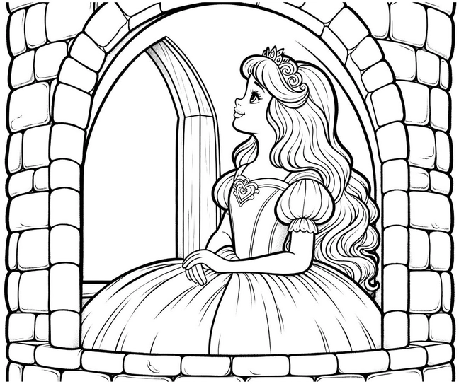 malvorlage-prinzessin-im-schlossfenster