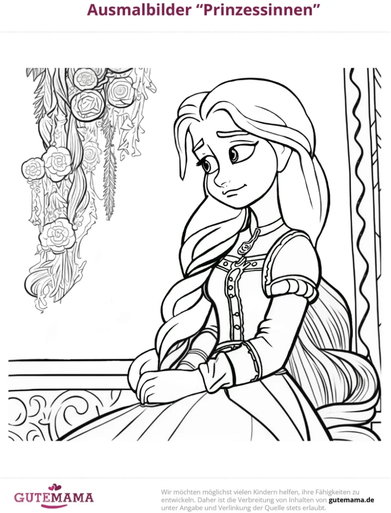 malvorlage-prinzessin-mit-blumen
