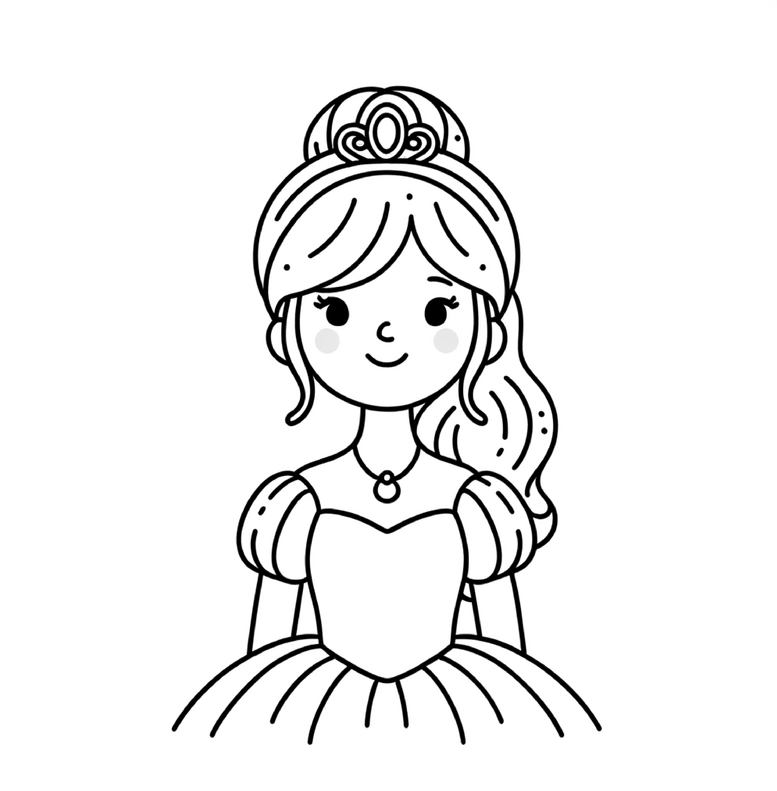 malvorlage-prinzessin-mit-elegantem-kleid-und-krone