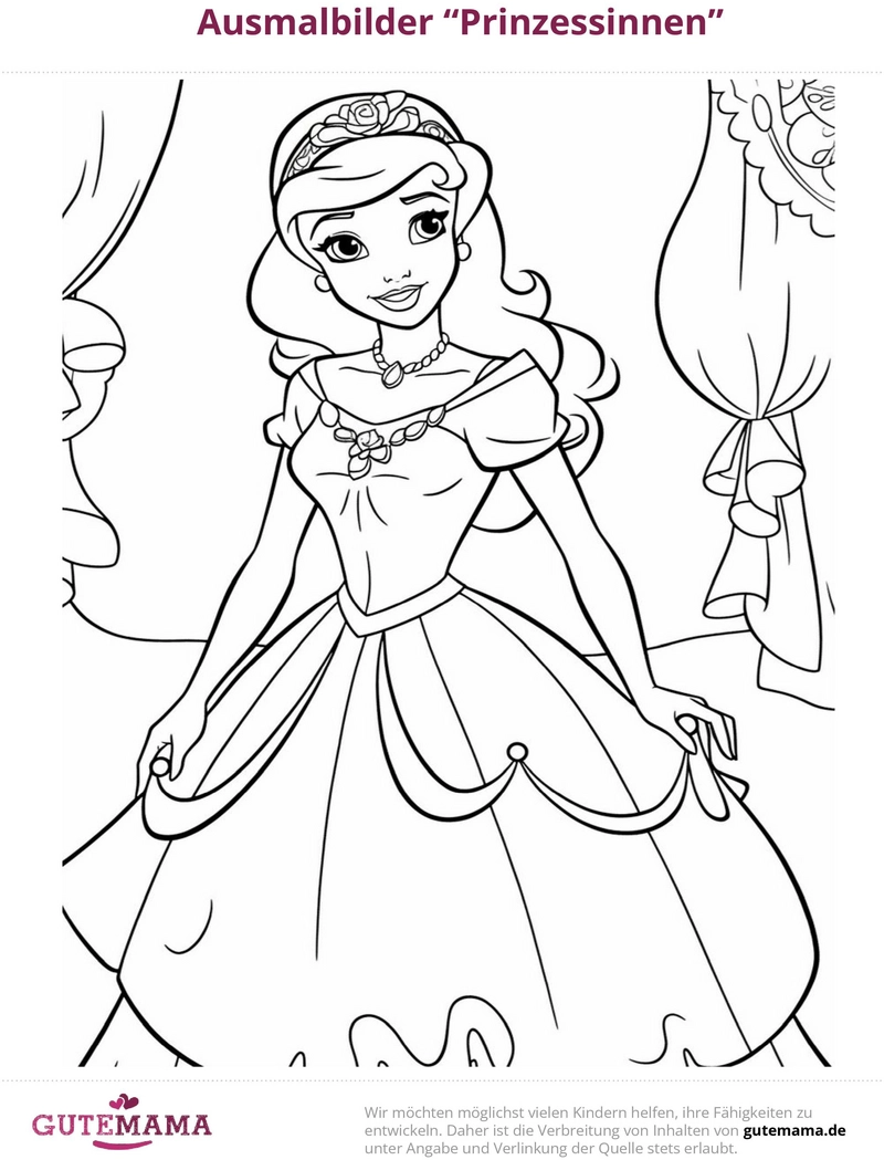 malvorlage-prinzessin-mit-elegantem-kleid-und-vorhaengen