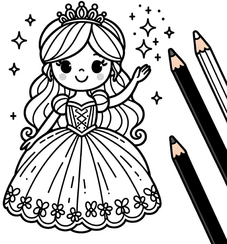 malvorlage-prinzessin-mit-funkeln-und-glitzer