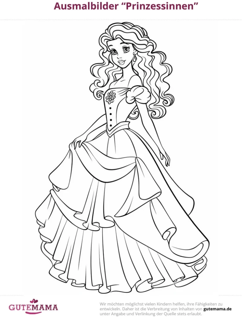 malvorlage-prinzessin-mit-kleid-und-accessoires