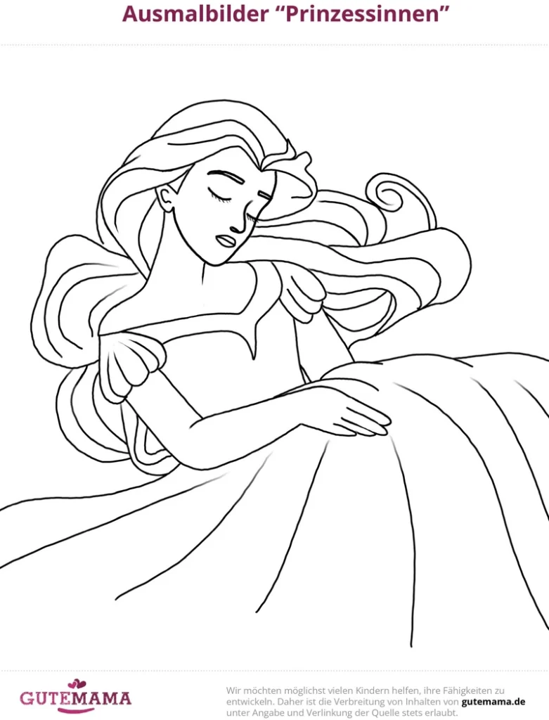 malvorlage-prinzessin-traeumerisch-ausdruck-fließendes-kleid