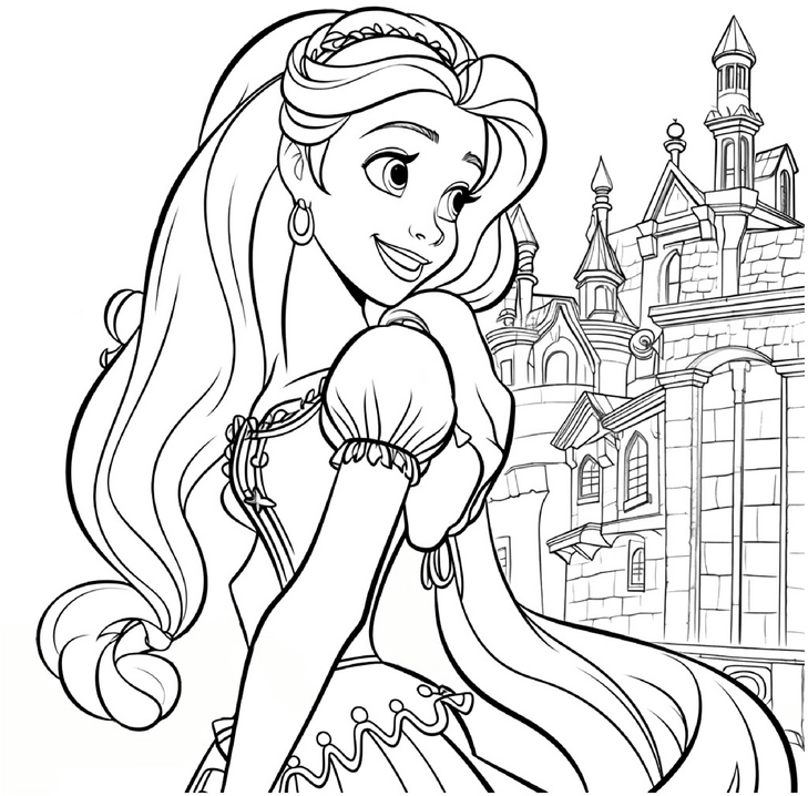 malvorlage-prinzessin-vor-schloss