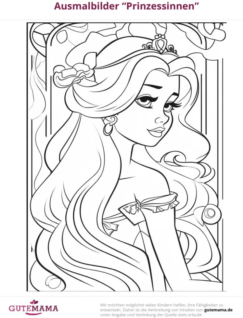malvorlage-prinzessinnen-mit-floralen-elementen