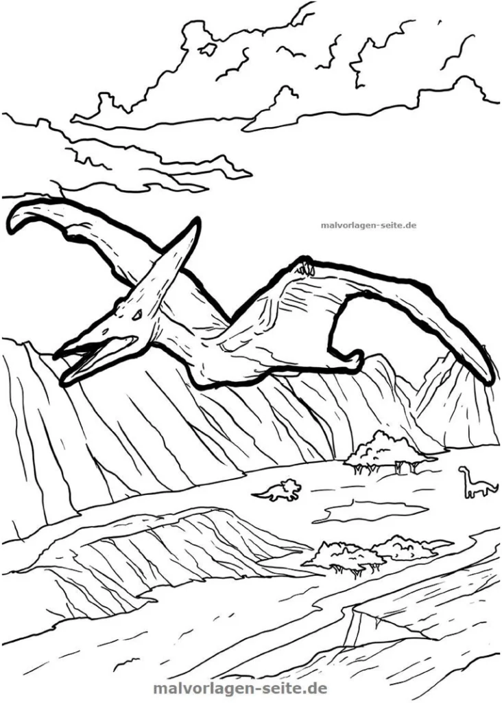 malvorlage-pteranodon-in-der-praehistorischen-landschaft