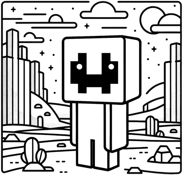 malvorlage-quadratischer-charakter-surrealistische-landschaft