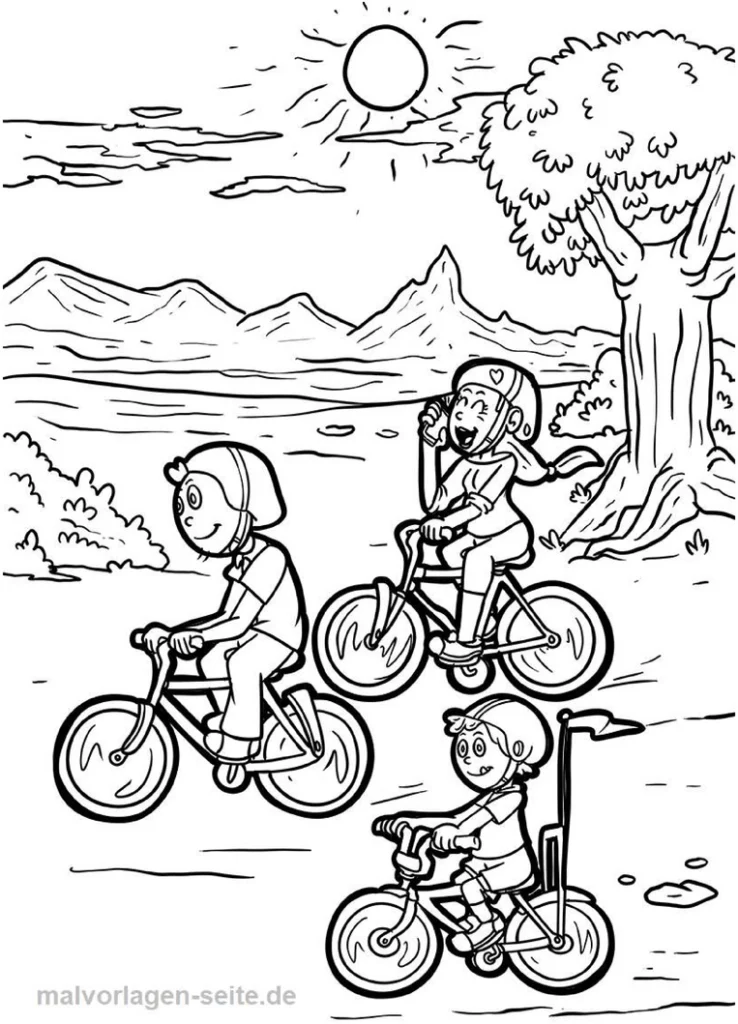 malvorlage-radtour-in-der-natur-mit-kindern