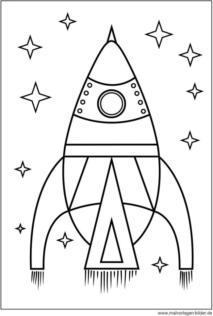 malvorlage-rakete-im-weltall