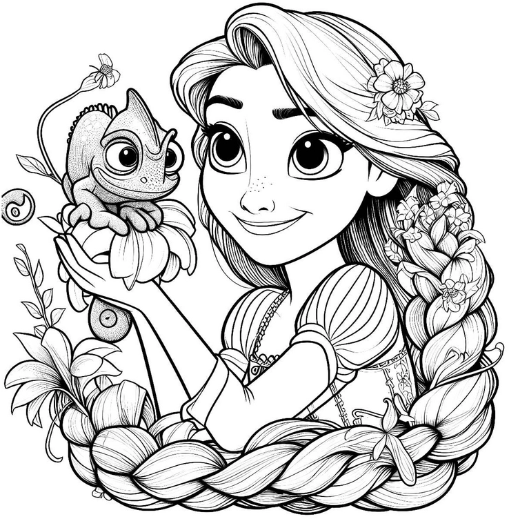 malvorlage-rapunzel-chamaeleon-blumen