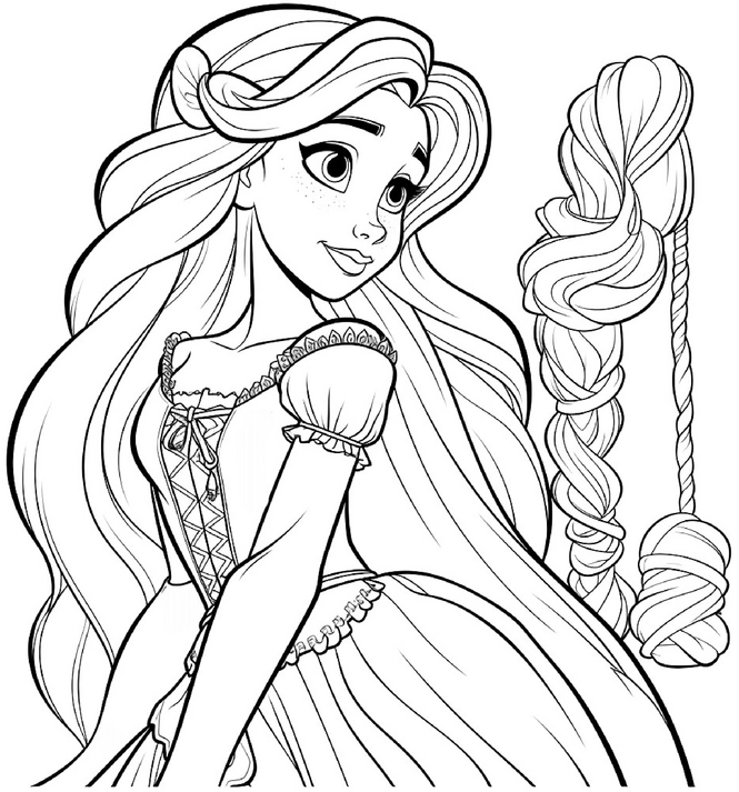 malvorlage-rapunzel-mit-haaren-und-zopf