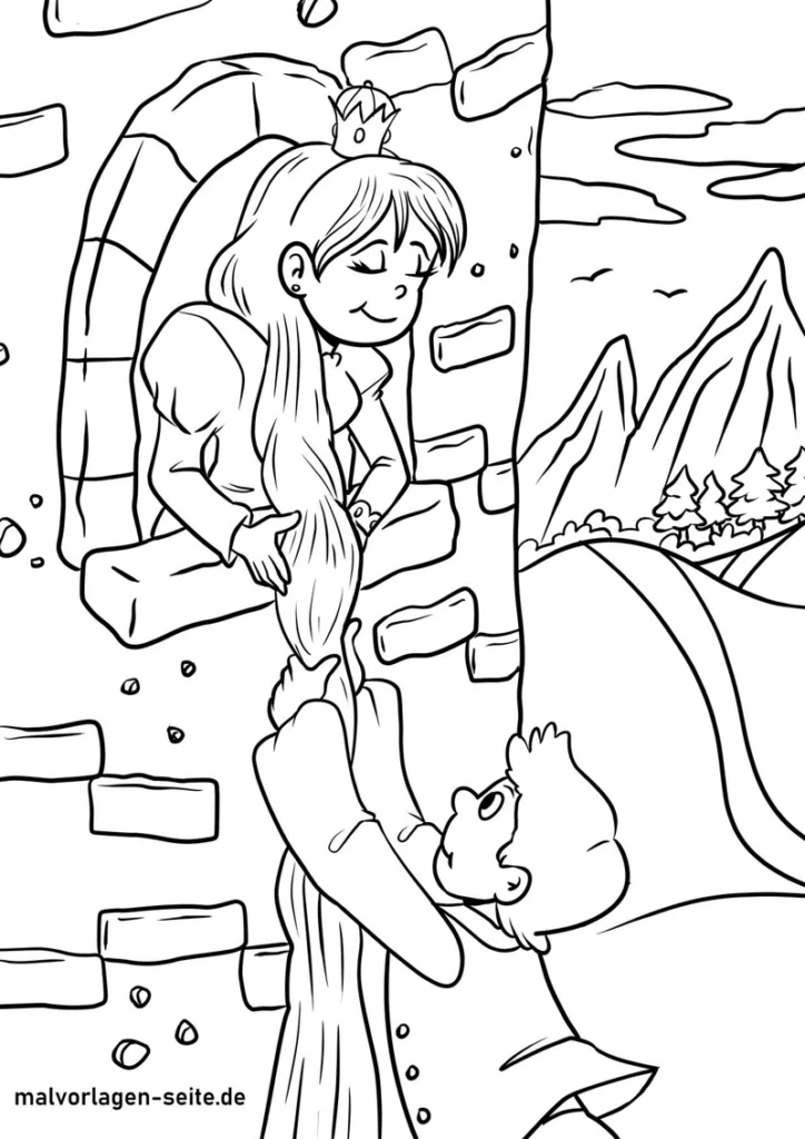 malvorlage-rapunzel-mit-langem-haar-und-prinz