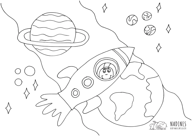 malvorlage-raumschiff-im-weltraum-mit-astronaut-und-planeten