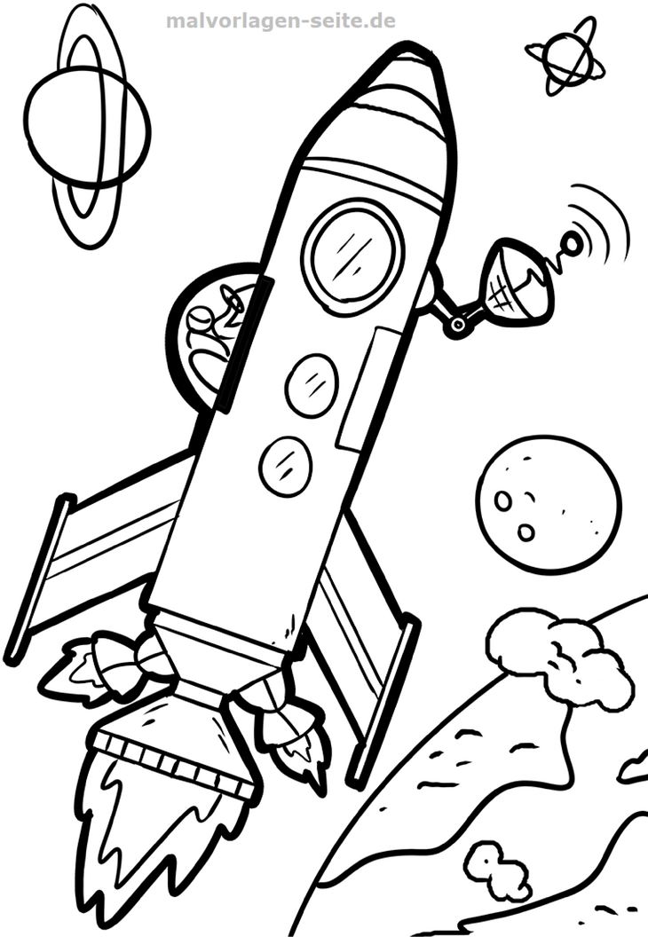 malvorlage-raumschiff-und-planeten-im-weltall