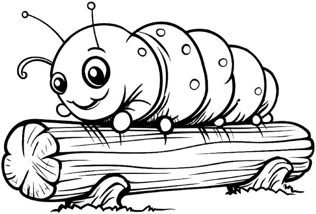 malvorlage-raupe-auf-einem-baumstamm