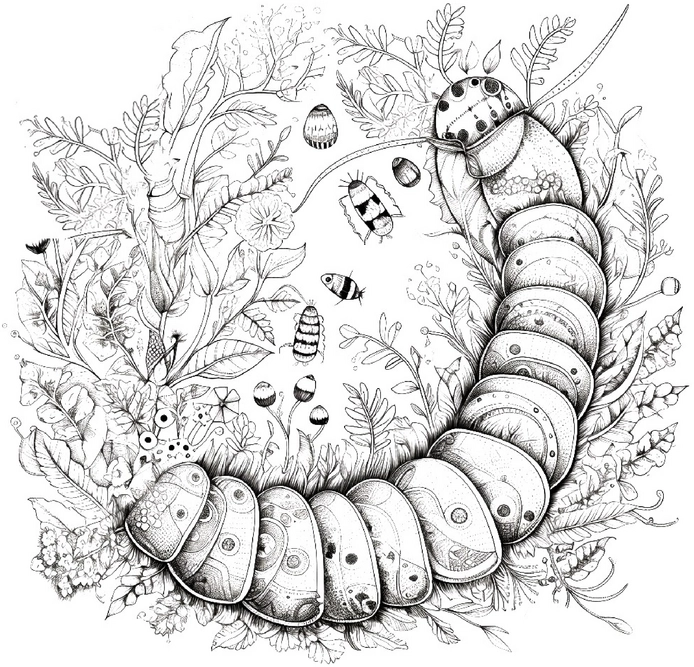 malvorlage-raupe-und-pflanzenwelt