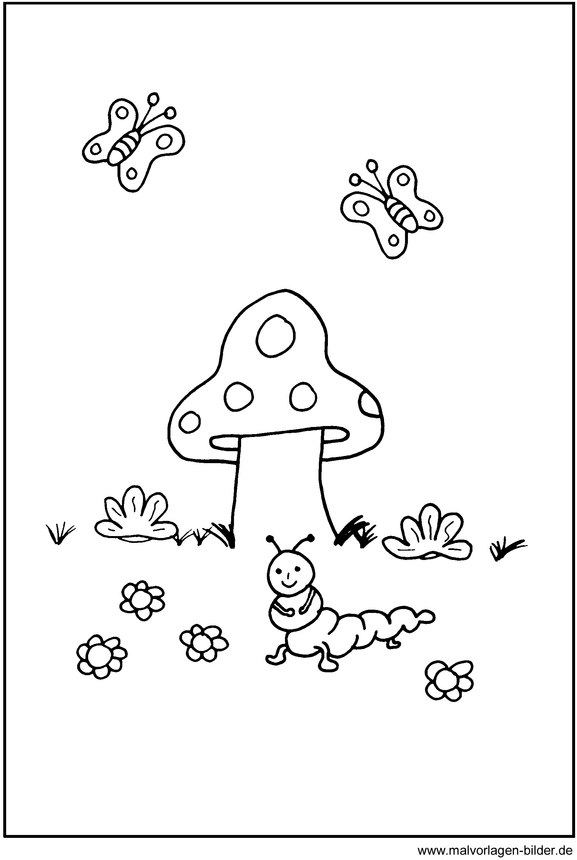 malvorlage-raupe-unter-fliegenpilz
