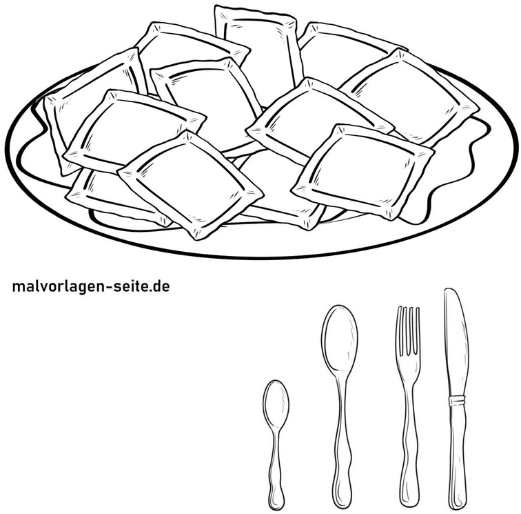 malvorlage-ravioli-auf-teller-mit-besteck