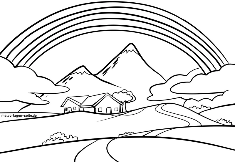malvorlage-regenbogen-berglandschaft-natur-naturphänomene