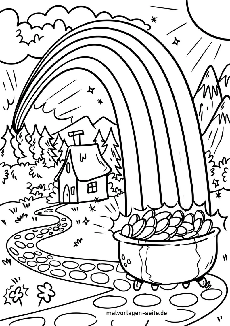 malvorlage-regenbogen-topf-voller-gold