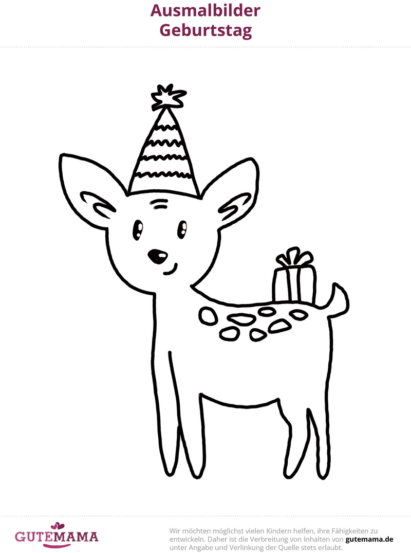 malvorlage-rehkitz-partyhut-geschenk