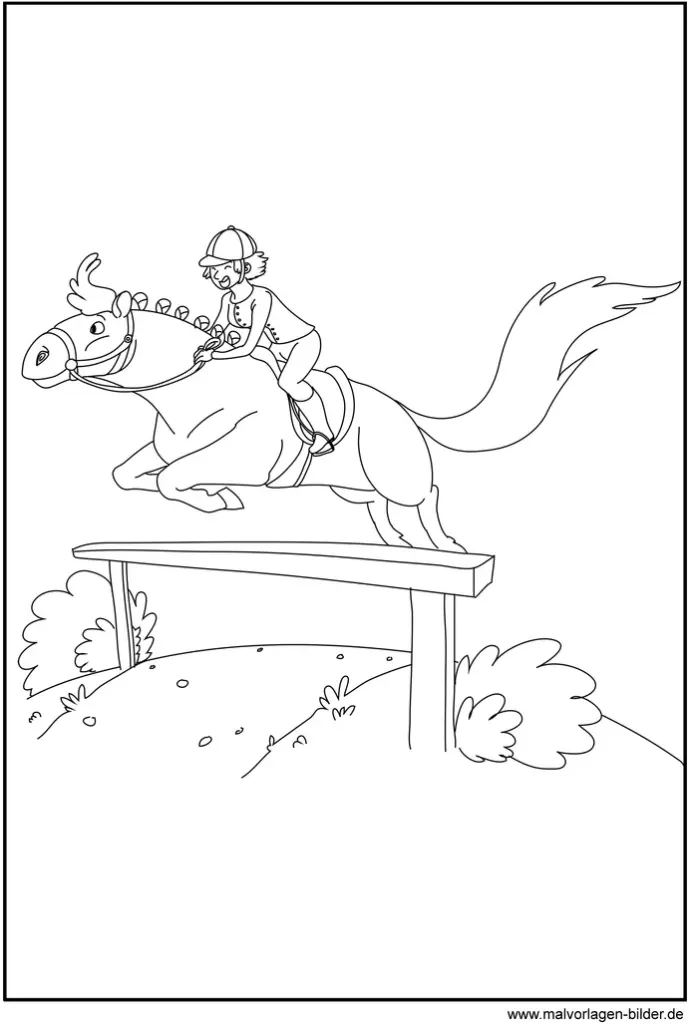 malvorlage-reiter-mit-pferd-hindernis-springen