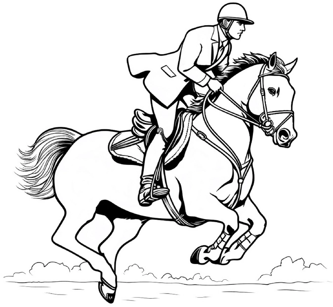 malvorlage-reiter-springen-auf-pferd