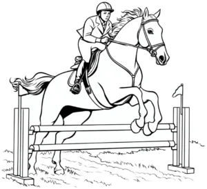 malvorlage-reiter-springendes-pferd-ueber-hindernis
