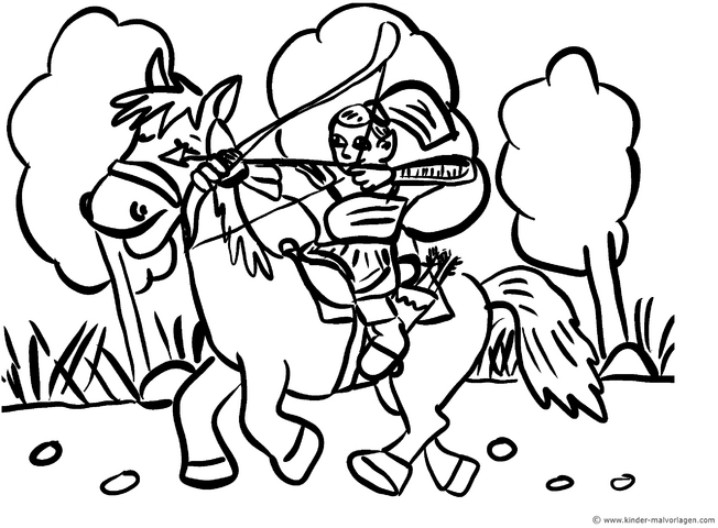malvorlage-reiterin-bogen-pferd-natur