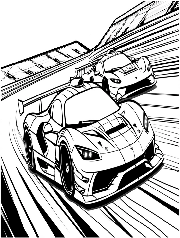 malvorlage-rennwagen-auf-der-rennstrecke
