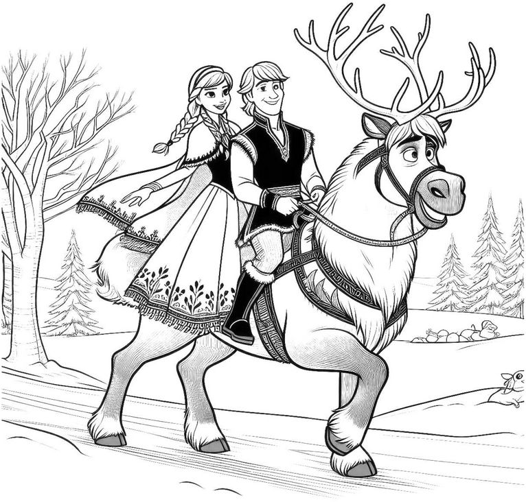 malvorlage-rentier-charaktere-winterlandschaft