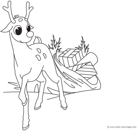 malvorlage-rentier-mit-geschenken-im-schlitten