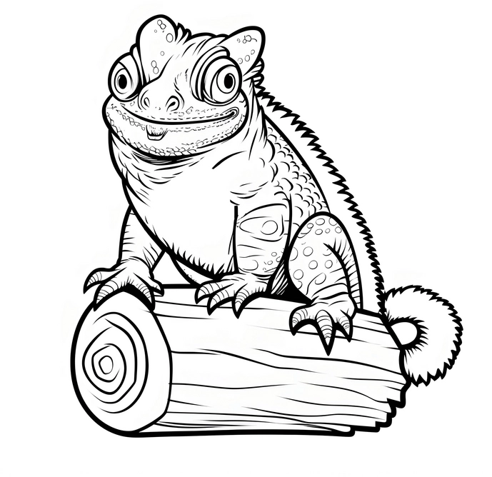 malvorlage-reptil-auf-baumstamm