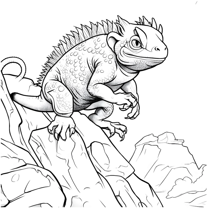 malvorlage-reptil-auf-felsigem-huegel