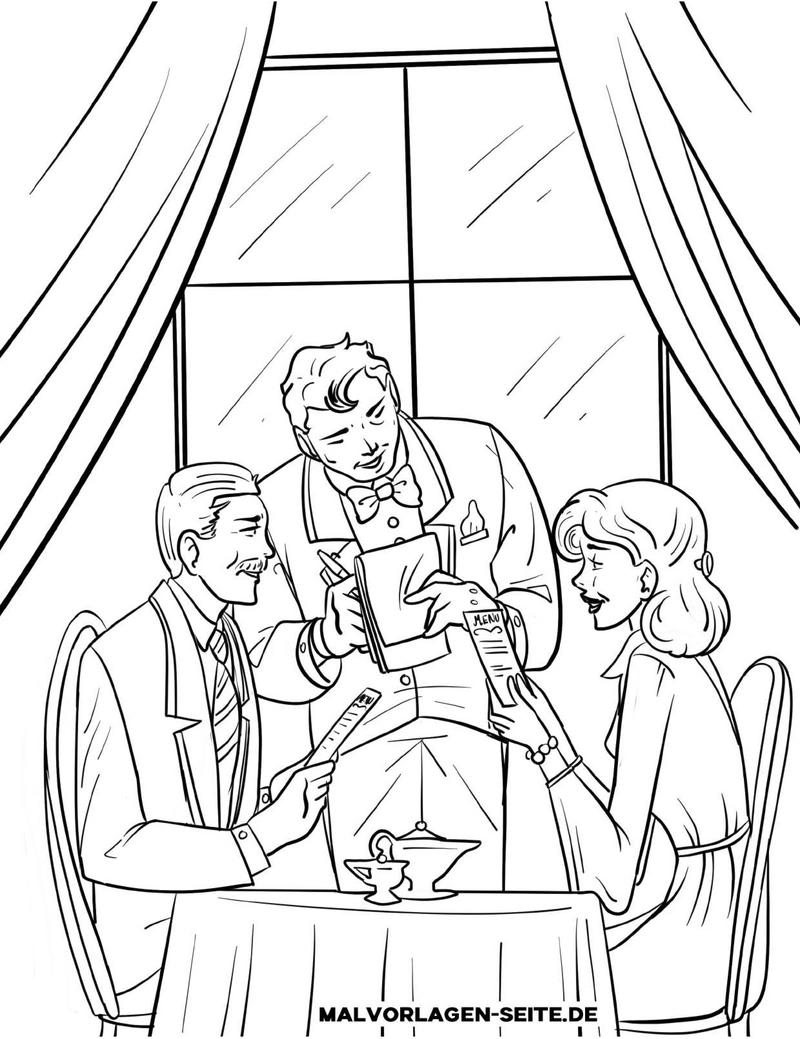 malvorlage-restaurant-szene-kellner-gast
