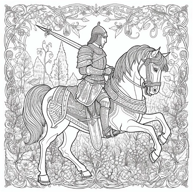 malvorlage-ritter-auf-einem-pferd-in-natur