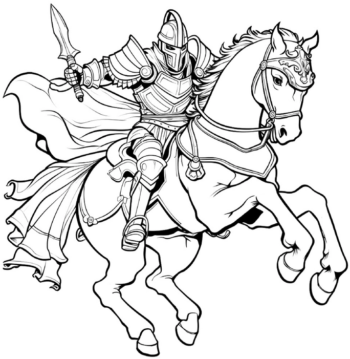 malvorlage-ritter-auf-pferd-mit-schwert