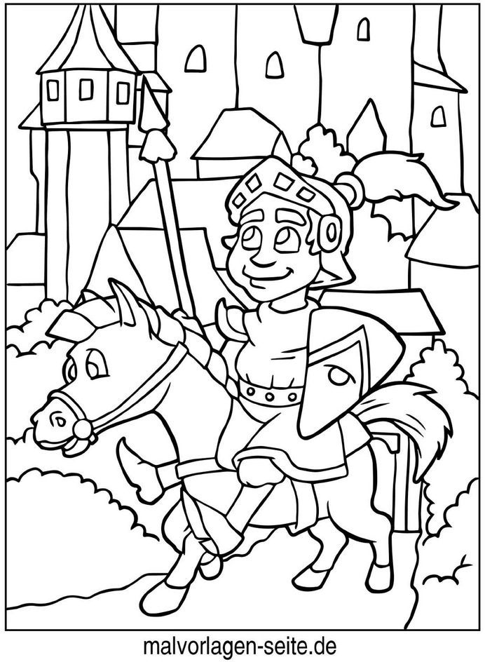 malvorlage-ritter-auf-pferd-vor-burg