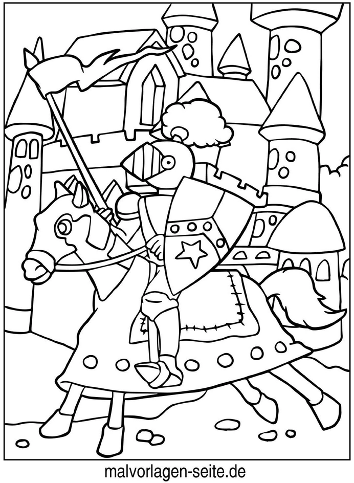 malvorlage-ritter-auf-pferd-vor-schloss