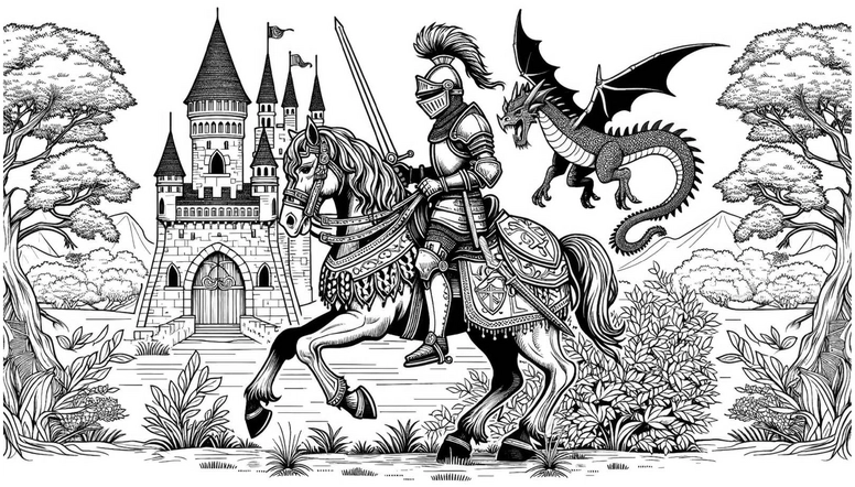 malvorlage-ritter-und-drache-im-schloss