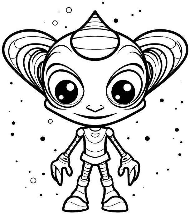 malvorlage-roboter-im-weltall-ausmalbild