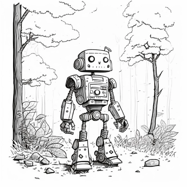 malvorlage-roboter-in-der-natur