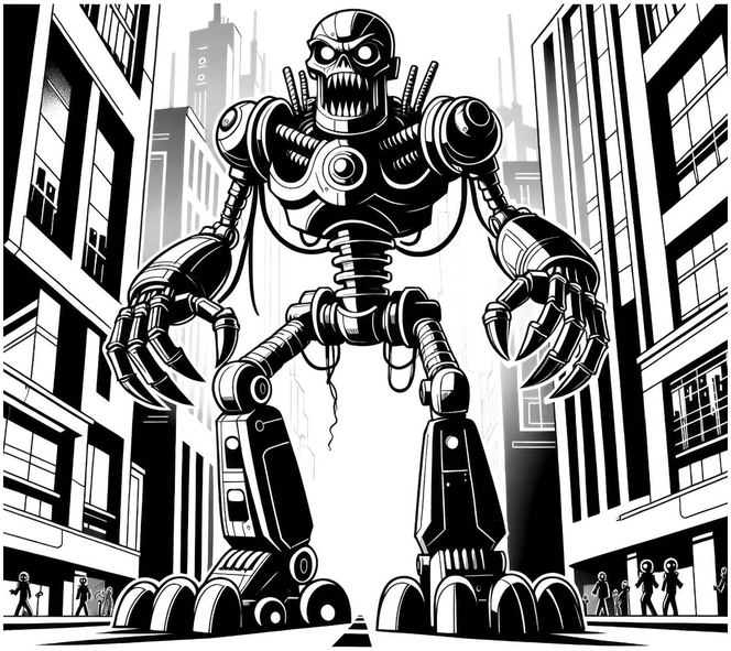 malvorlage-roboter-in-der-stadt