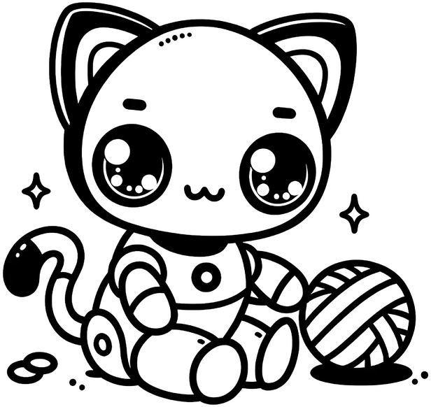 malvorlage-roboter-kater-mit-wollknaeuel